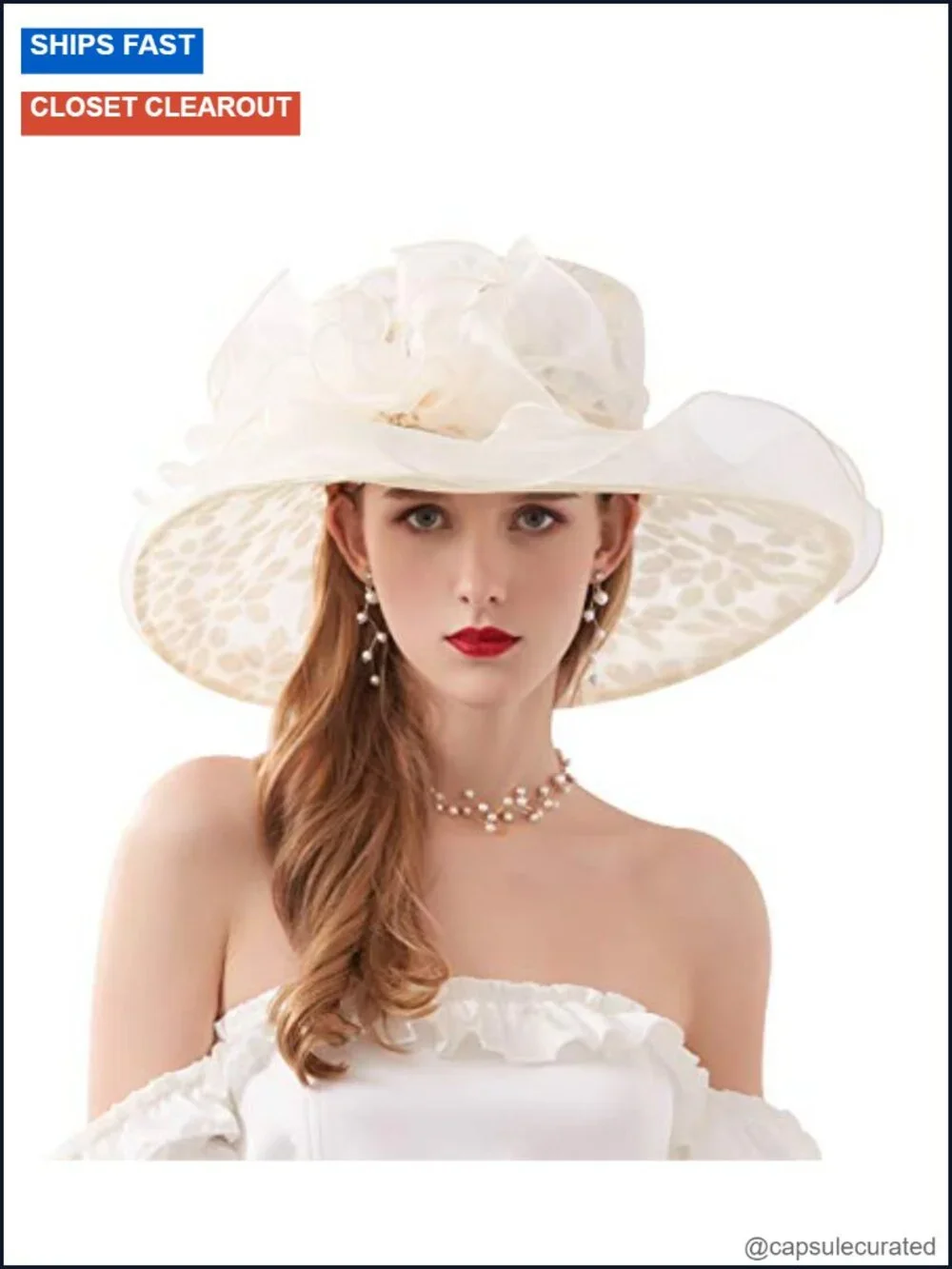 Women's Organza Church Tea Party Wedding Fascinator Derby Hat Wide Brim Sun Hat